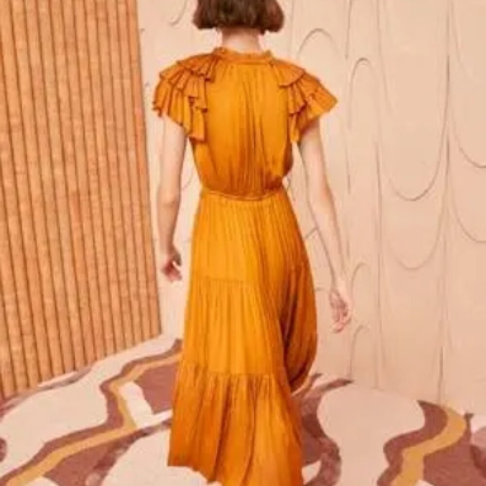 NWOT ULLA JOHNSON Blaire Midi Dress in Goldenrod XS $590 - Picture 3 of 11